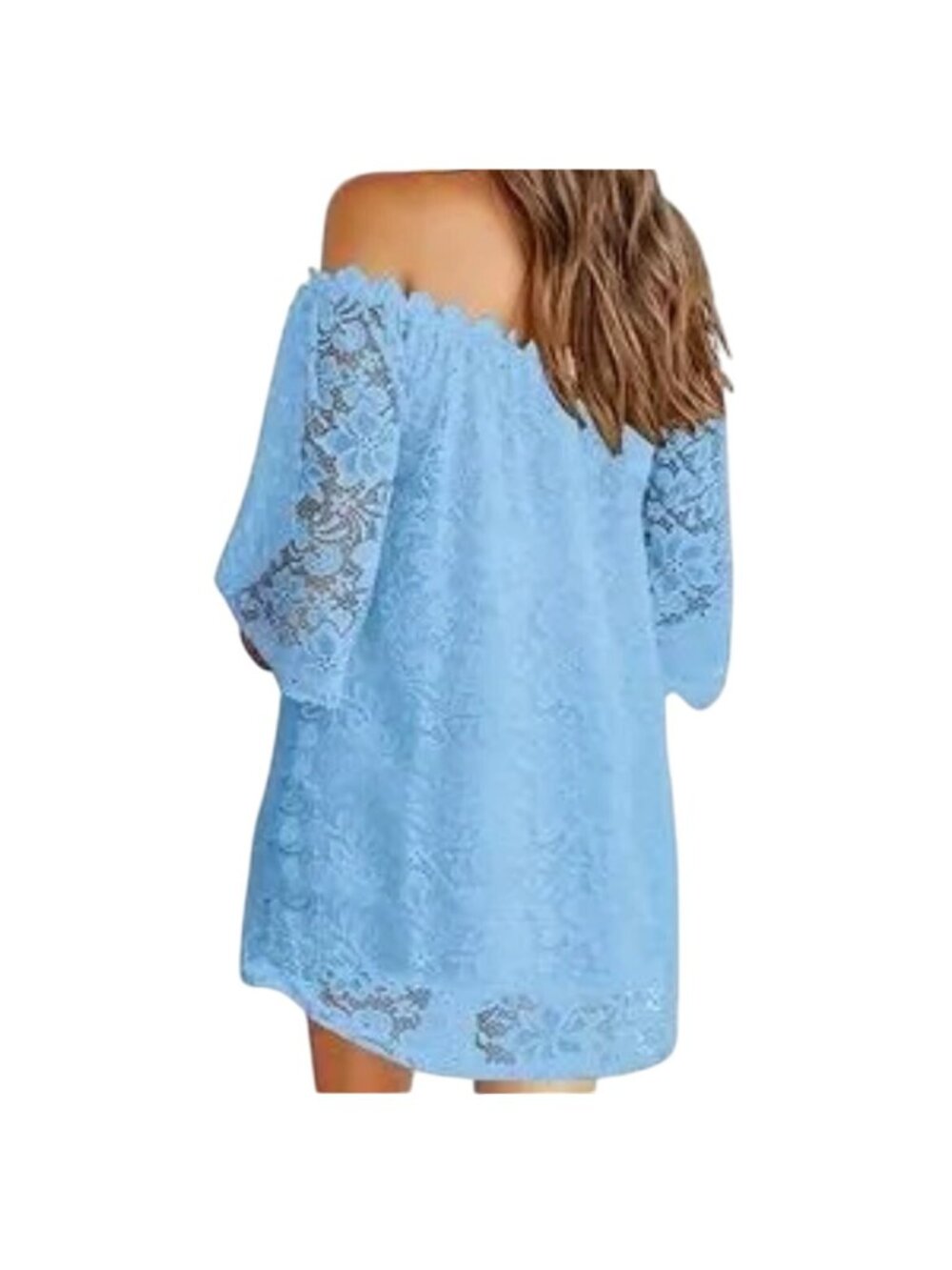 Blue Lace Off-Shoulder Dress - Picture 2 of 6